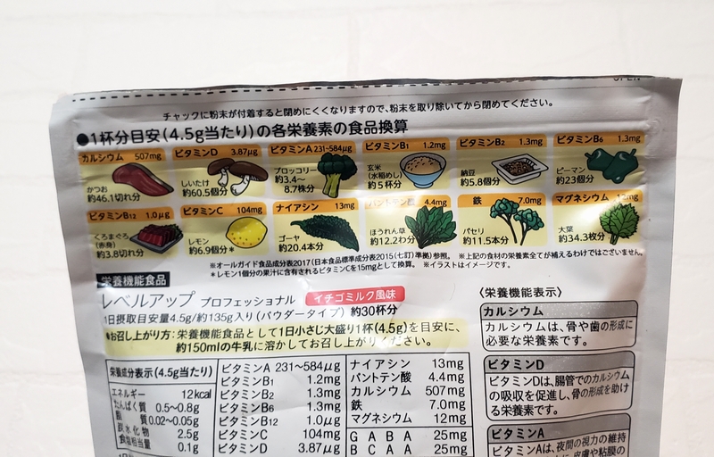 レベルアップ飲料 栄養成分