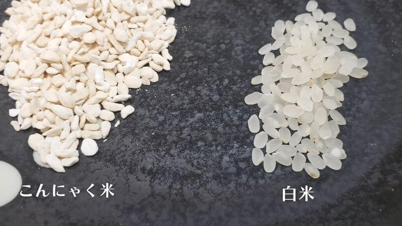こんにゃく米と白米の粒比較